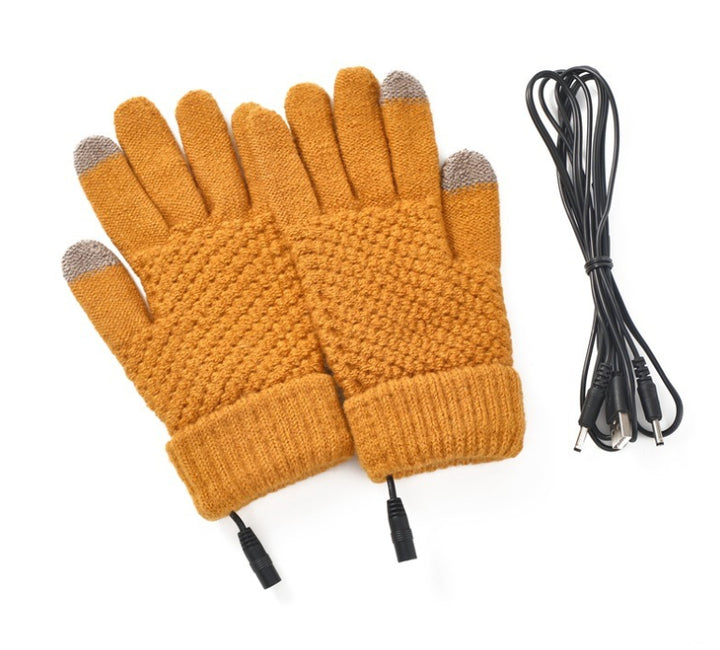 USB heated knit gloves with touchscreen tips