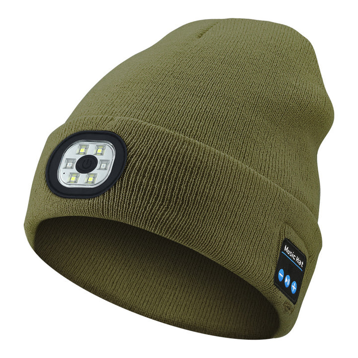 Knit beanie with front LED light