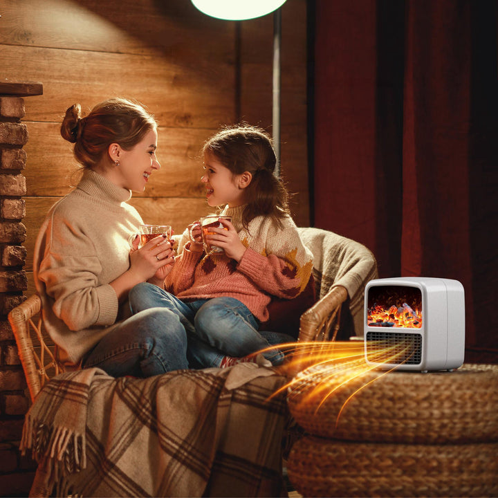 Ceramic Electric Space Heater with LED Flame, 1000-1500W Desktop