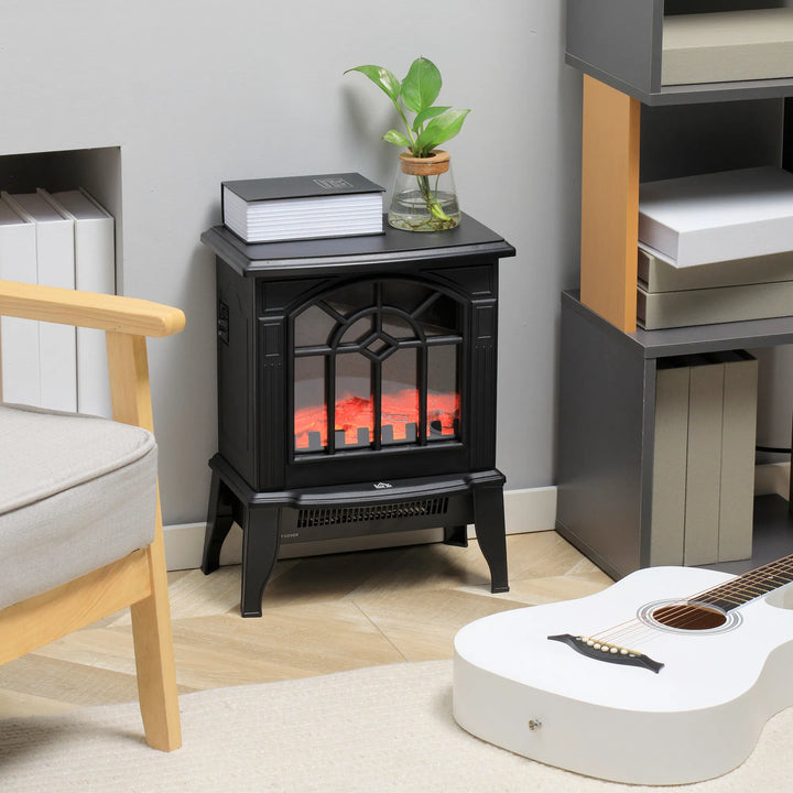 Compact black electric stove with arched glass window