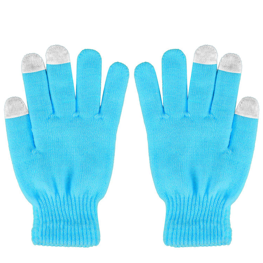 Knit touchscreen gloves holding a phone
