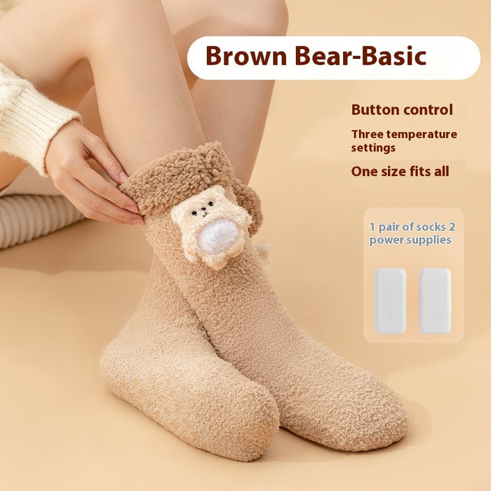 Heat Grove Plush Heated Socks with Animal Badge, Rechargeable