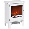 White electric fireplace stove with glowing LED flames