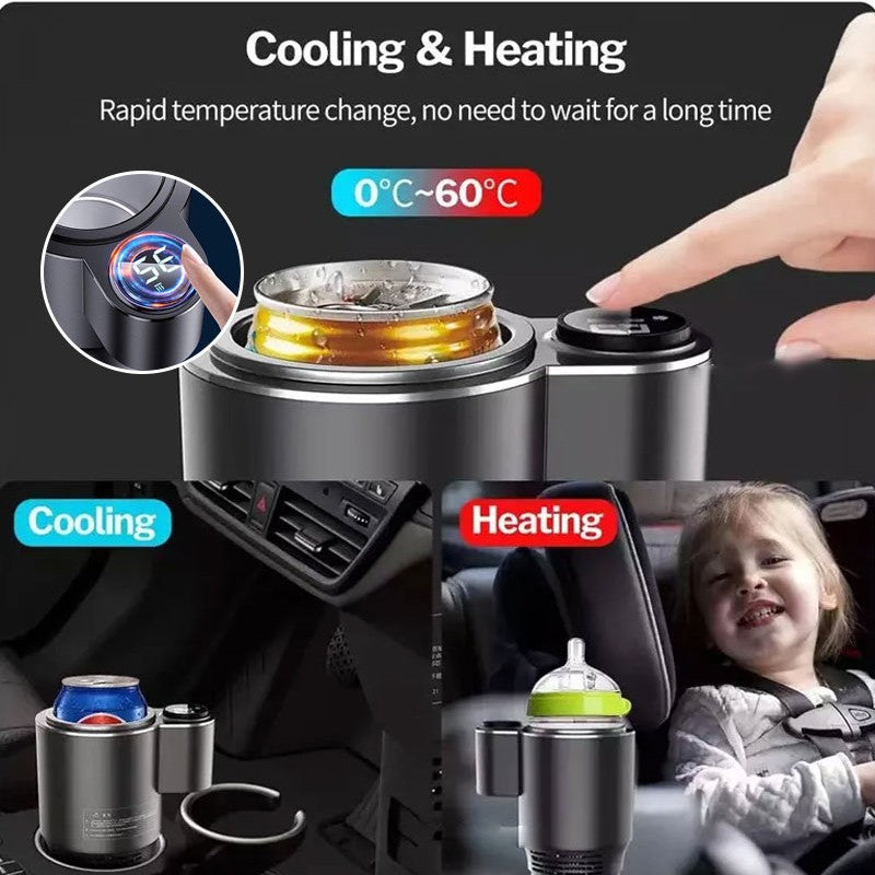 Car Cup Cooler and Warmer 2-in-1 | Cools to 0°C, heats up to 60°C | DC12V connection for car and home with cigarette lighter