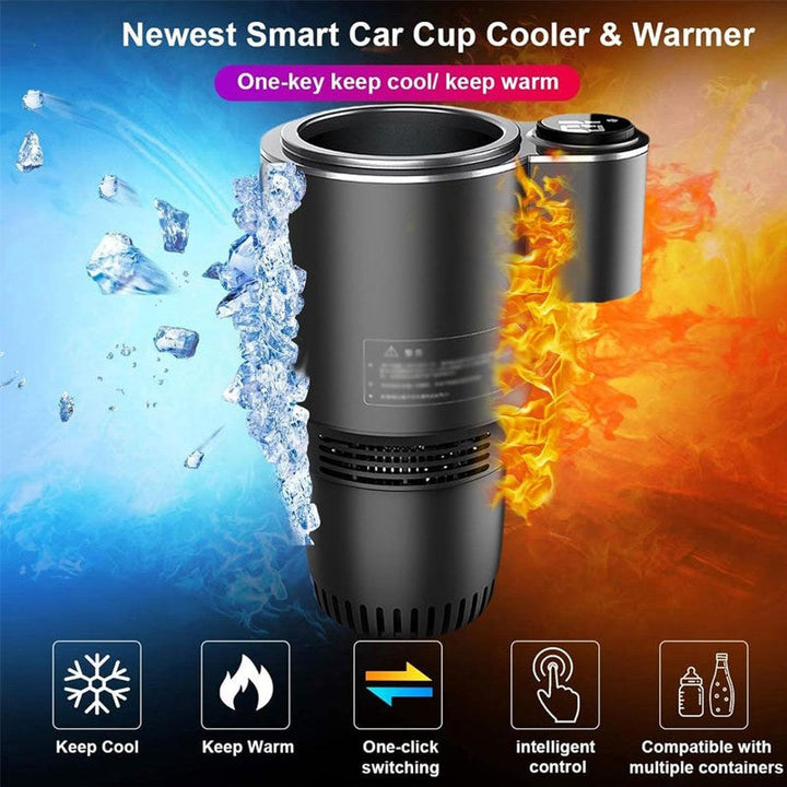 Car Cup Cooler and Warmer 2-in-1 | Cools to 0°C, heats up to 60°C | DC12V connection for car and home with cigarette lighter