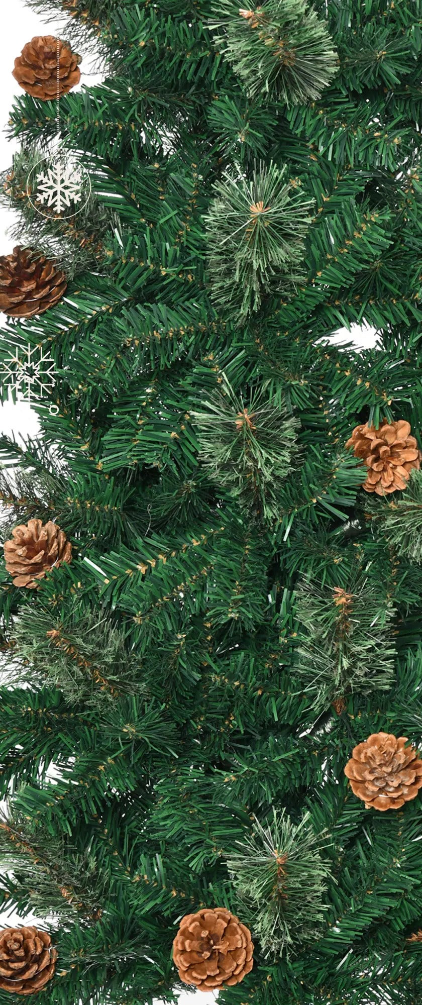 Slim pencil Christmas tree with pine cones
