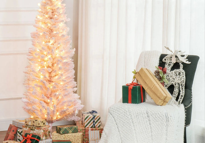 Pink pre-lit pencil Christmas tree 6 ft
