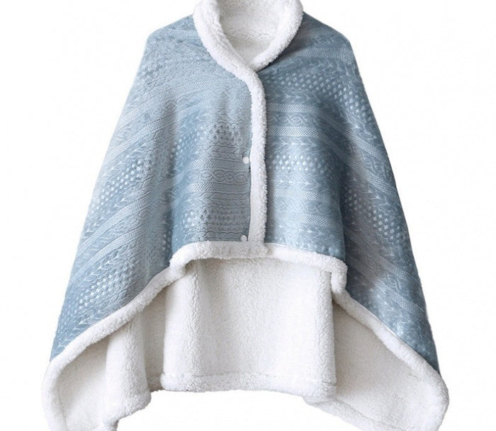 Heat Grove Double-Layer Sherpa Wearable Shawl Blanket with Buttons