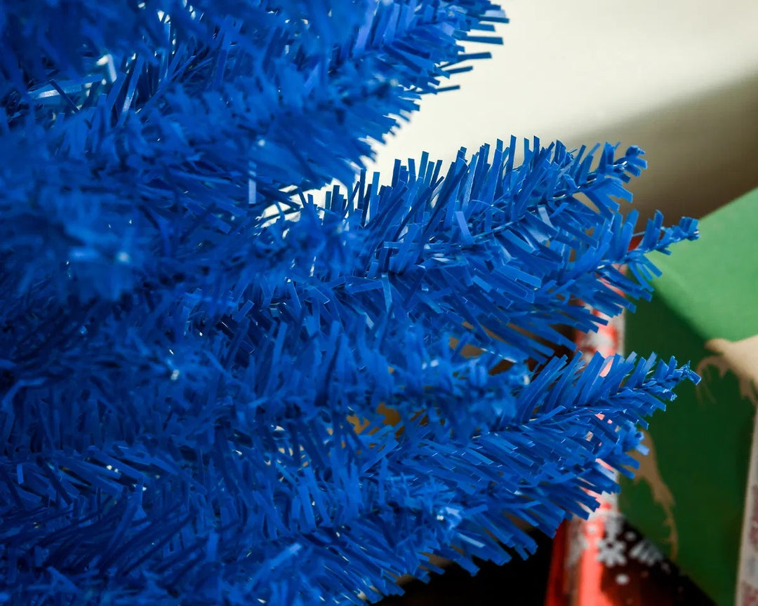 Blue slim pencil artificial Christmas tree