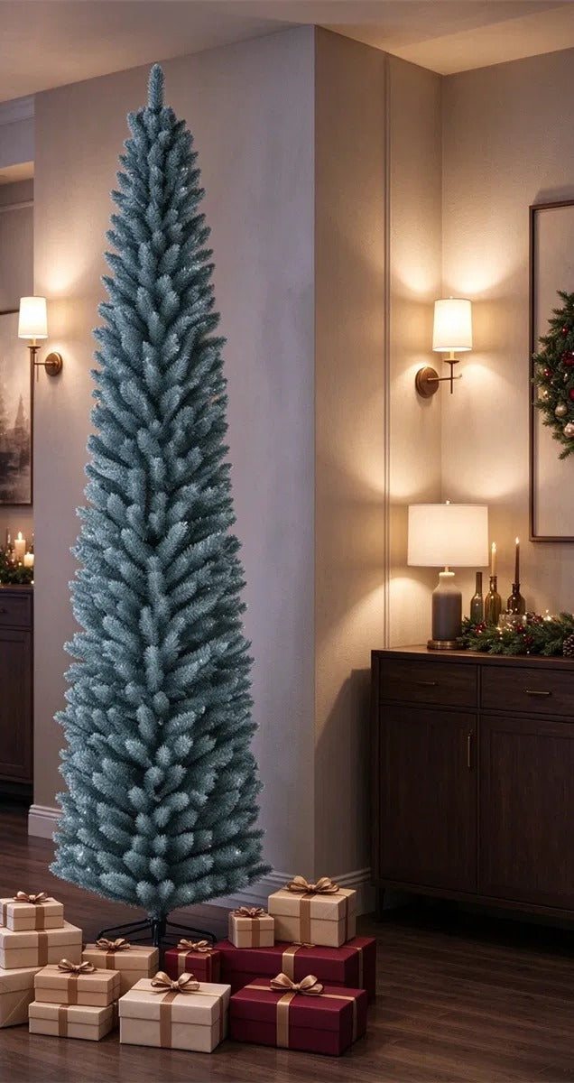 Slim frosted silver green pencil Christmas tree