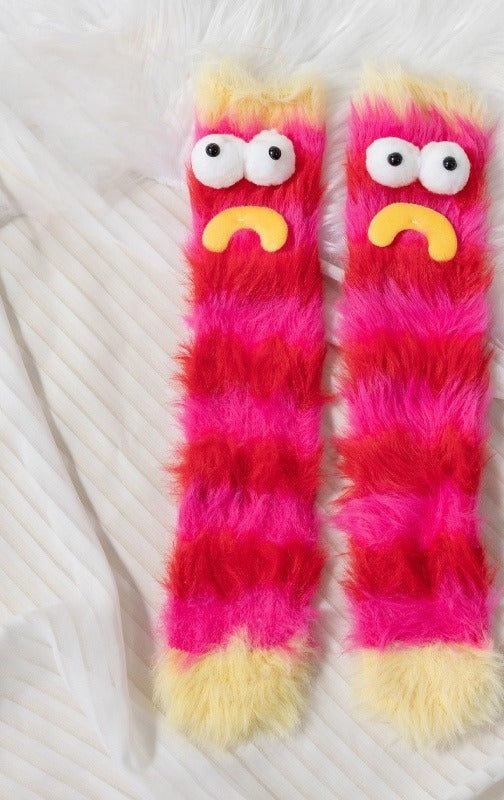 Heat Grove Funny Monster Fluffy Floor Socks, Mid-Calf