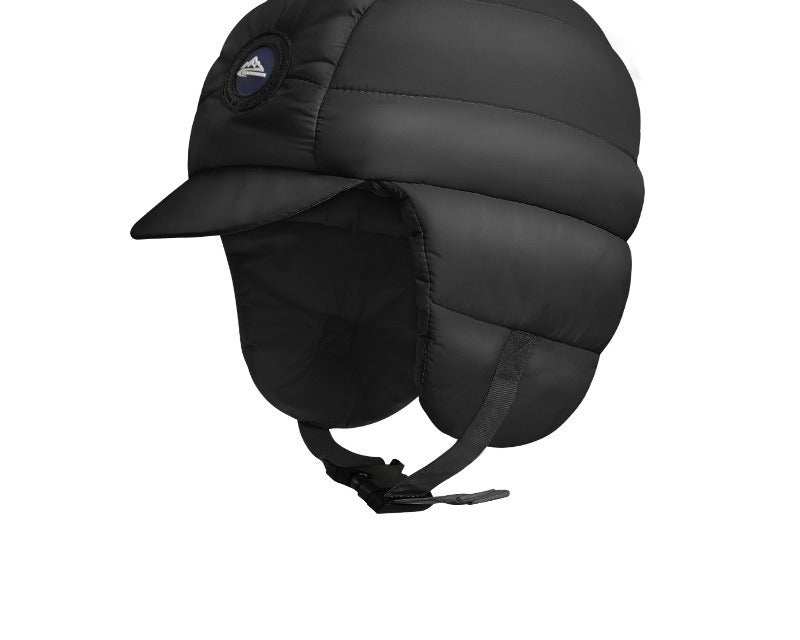 Black padded trapper hat with ear flaps