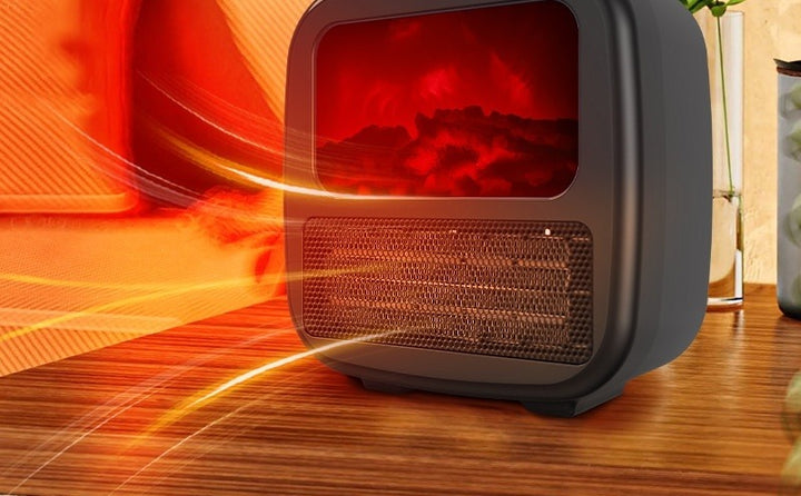 Mini fireplace desk heater with flame effect