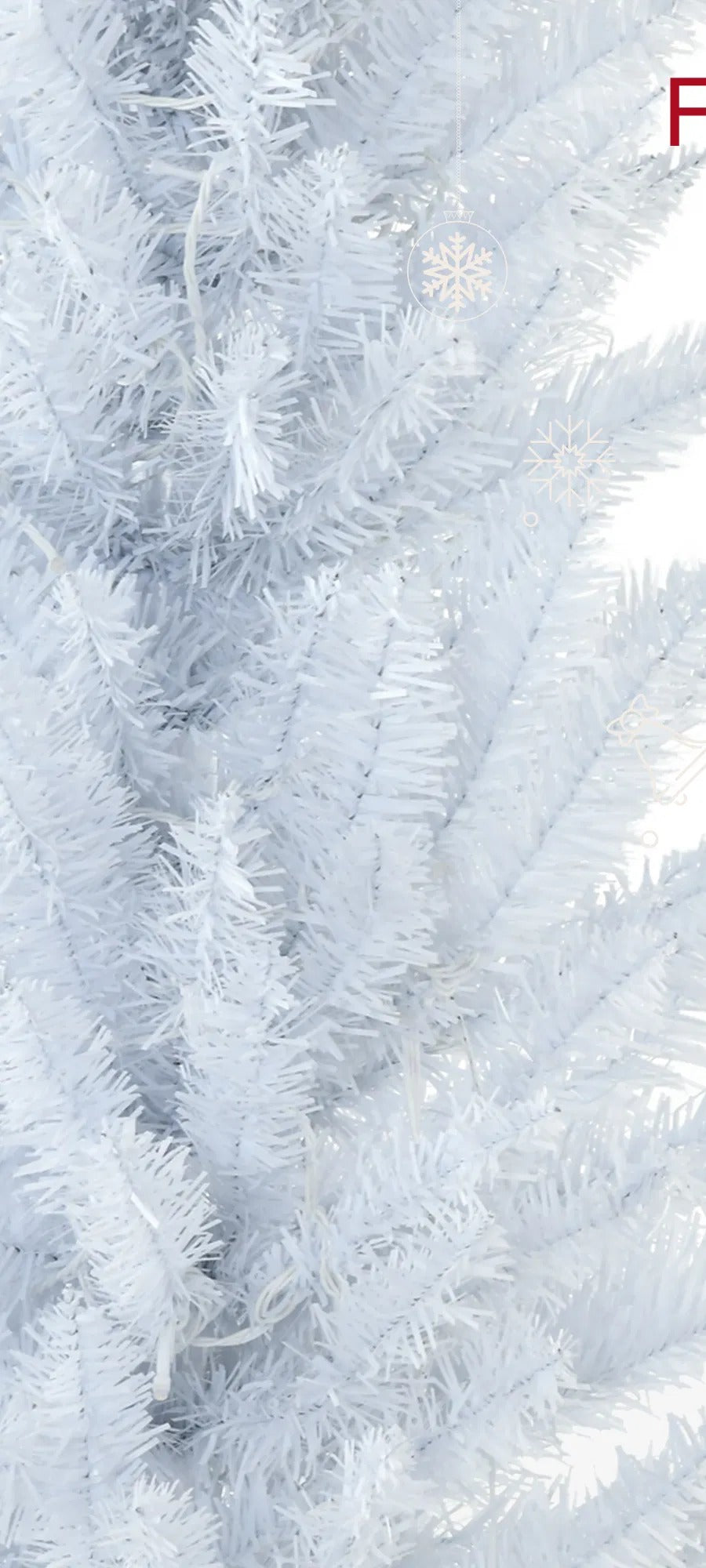 Tall white pencil Christmas tree with lights