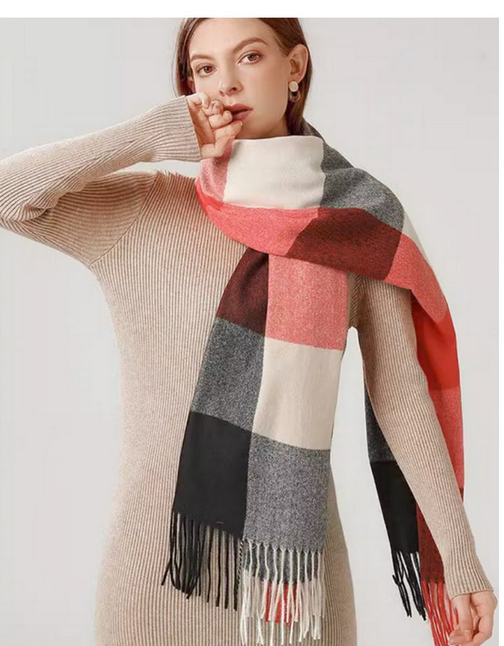 Red plaid heated scarf with power bank