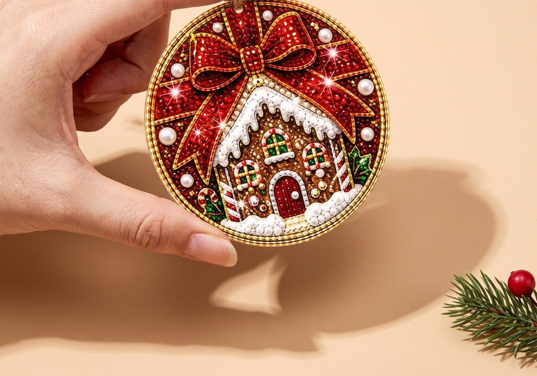 Diamond painting Christmas ornaments on a tree