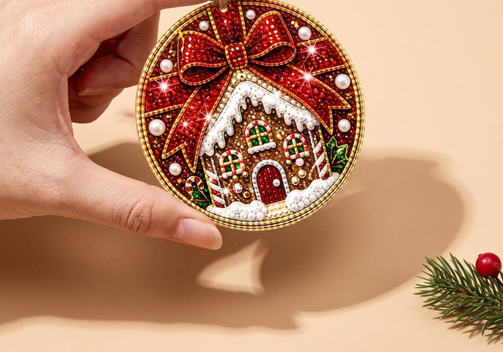 Diamond painting Christmas ornaments on a tree