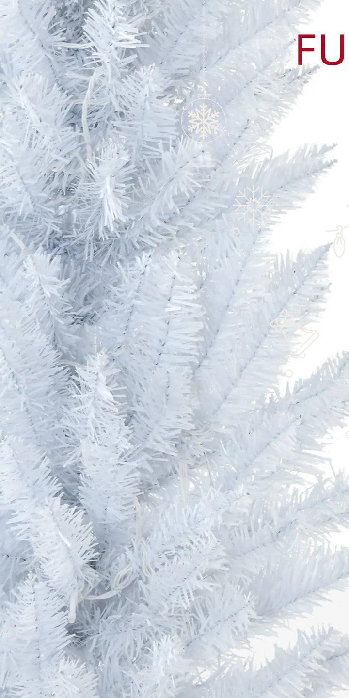 White pre-lit pencil Christmas tree with warm lights