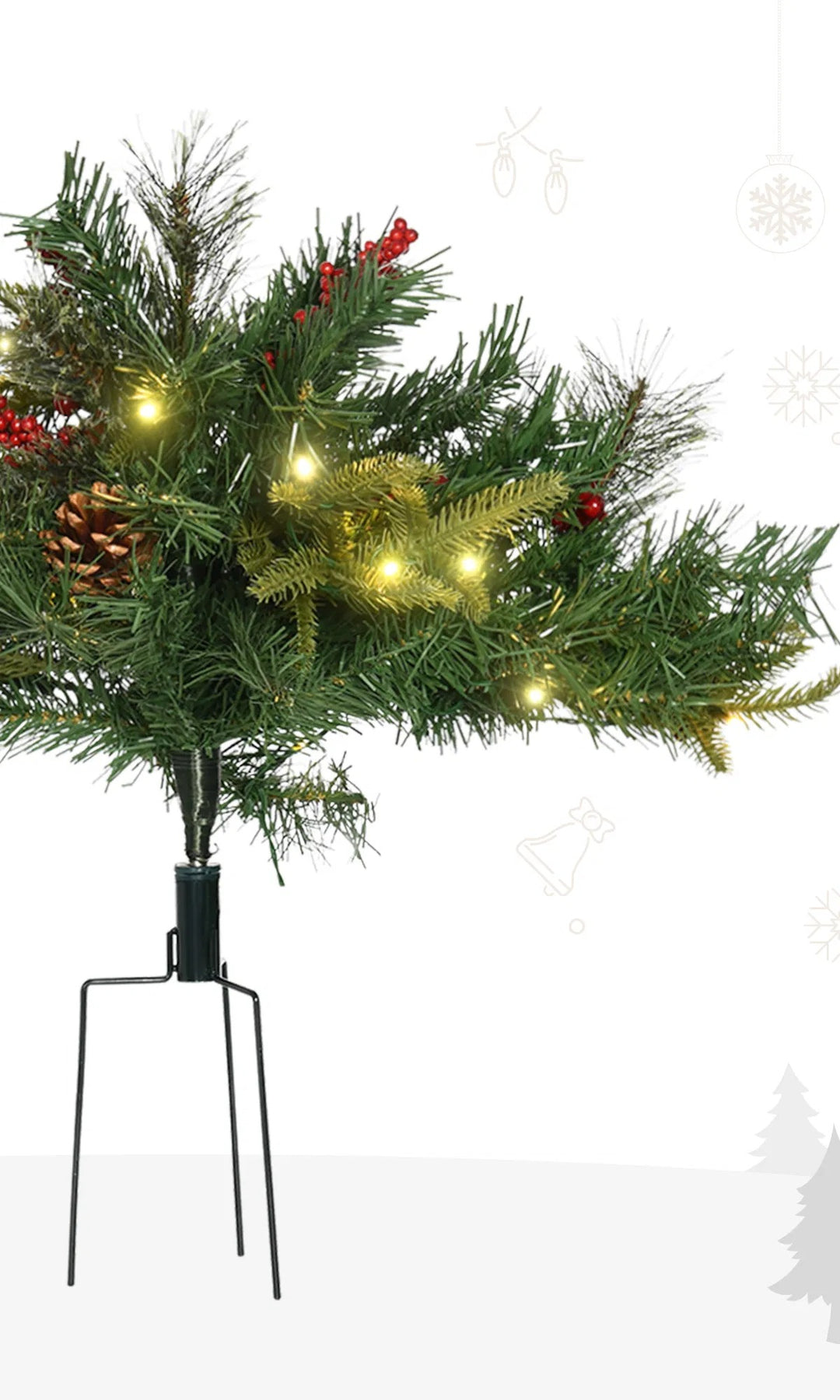 Small battery lit porch tree with pine cones