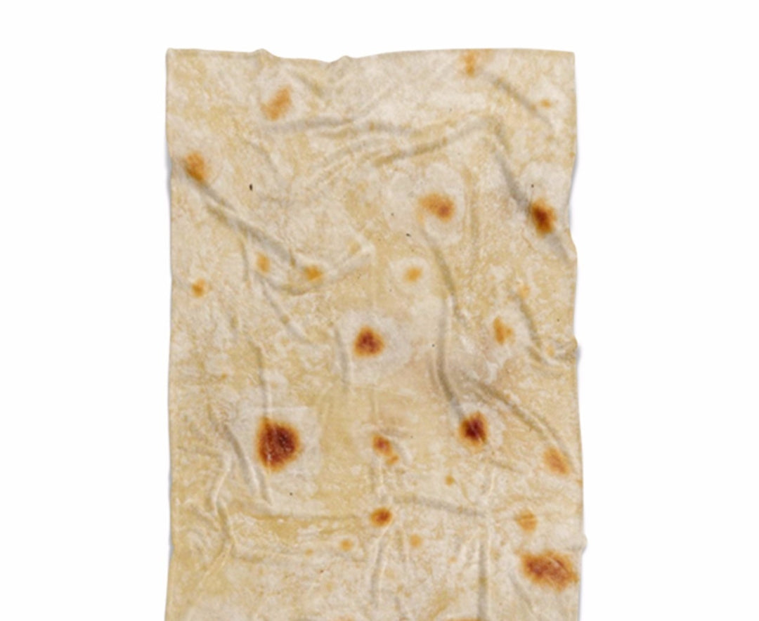 Person wrapped in a tortilla blanket