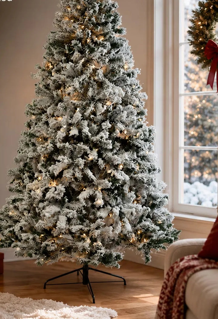Pre-lit flocked tree with white LEDs