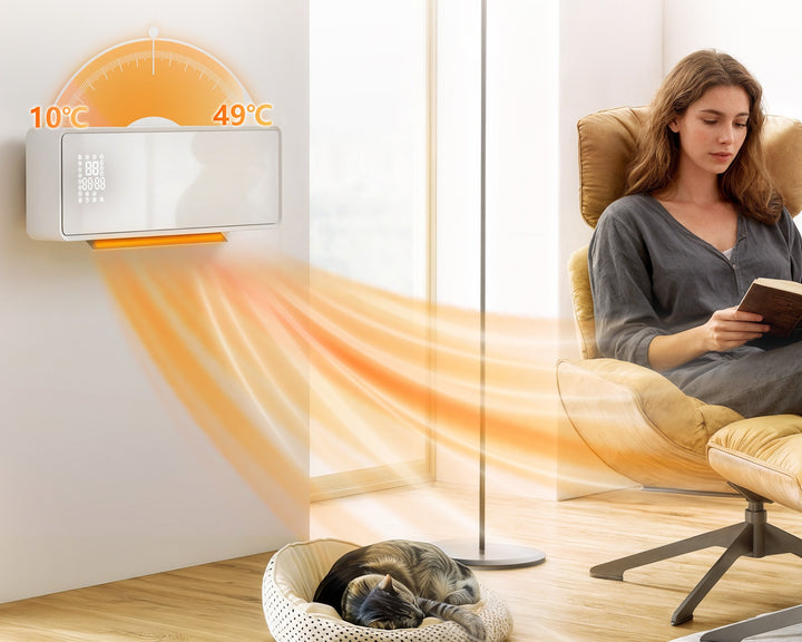 White glass-fronted wall heater with remote control