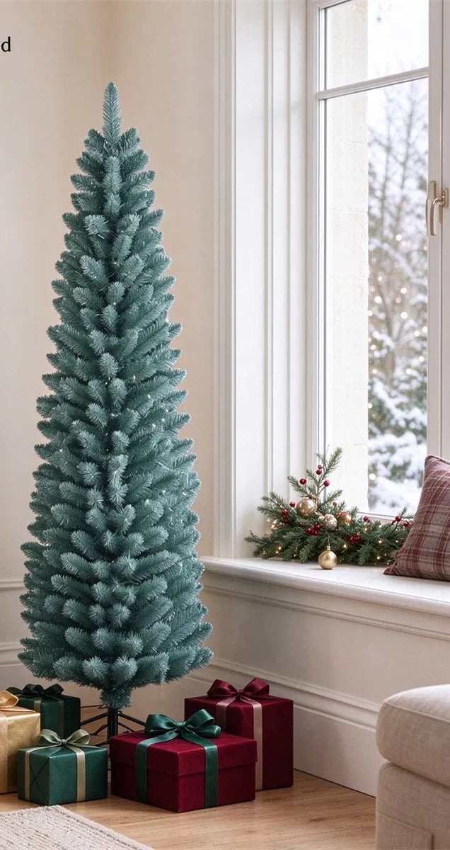 Small slim frosted pencil Christmas tree