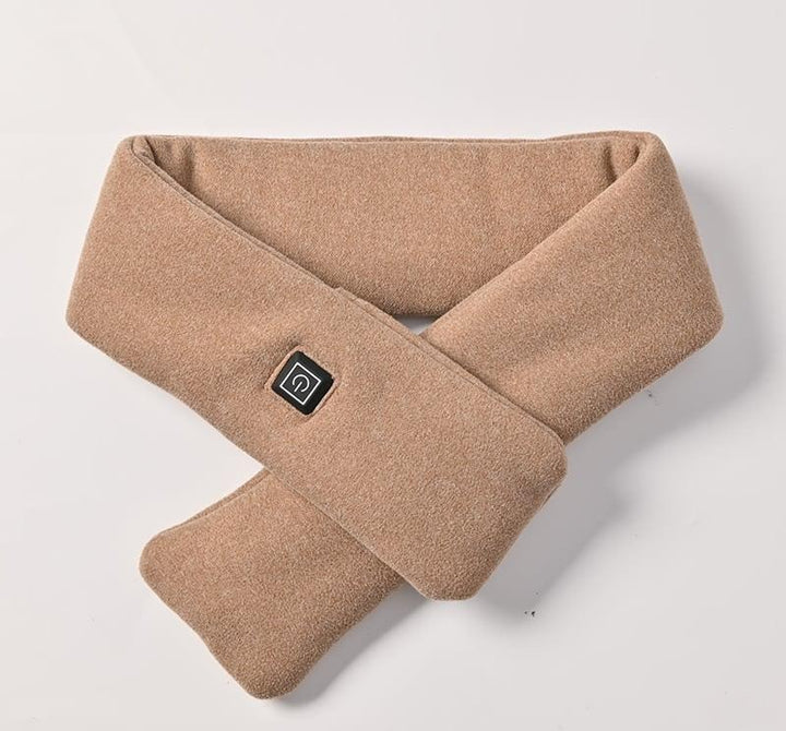 Gray USB heated scarf around neck