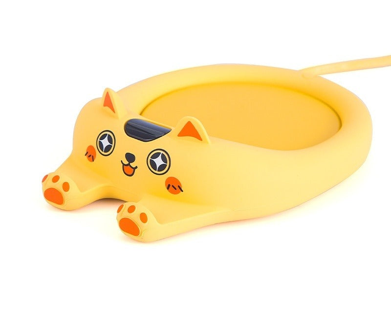 Cat shaped mug warmer with coffee