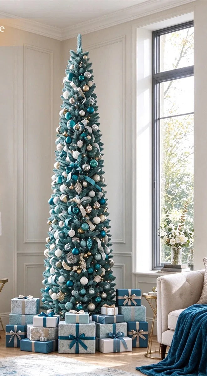 Tall slim frosted pencil Christmas tree