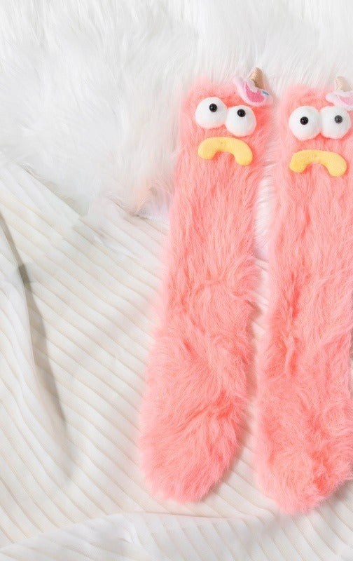 Fluffy purple monster floor socks