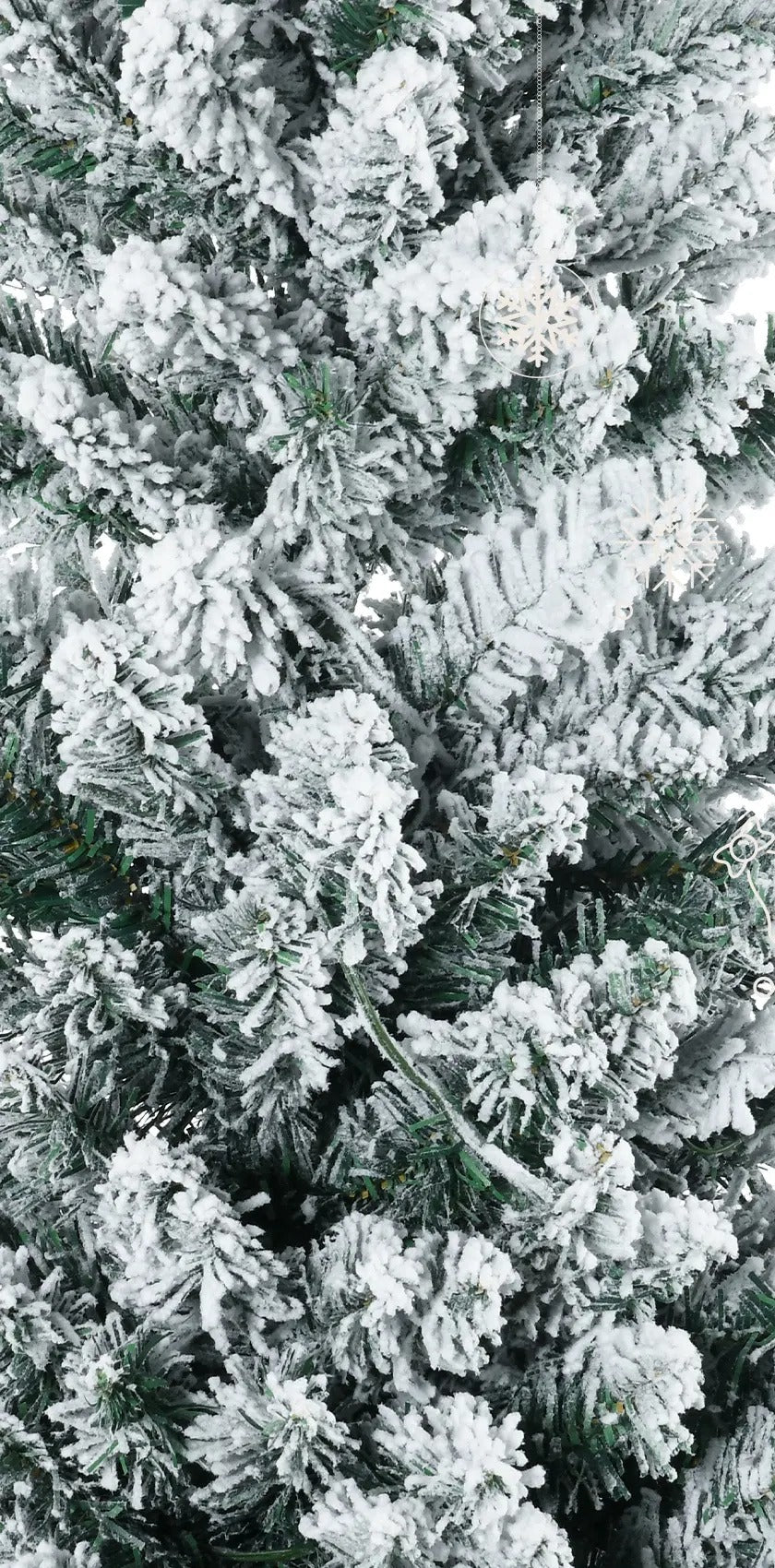 White flocked slim pencil Christmas tree lit warm