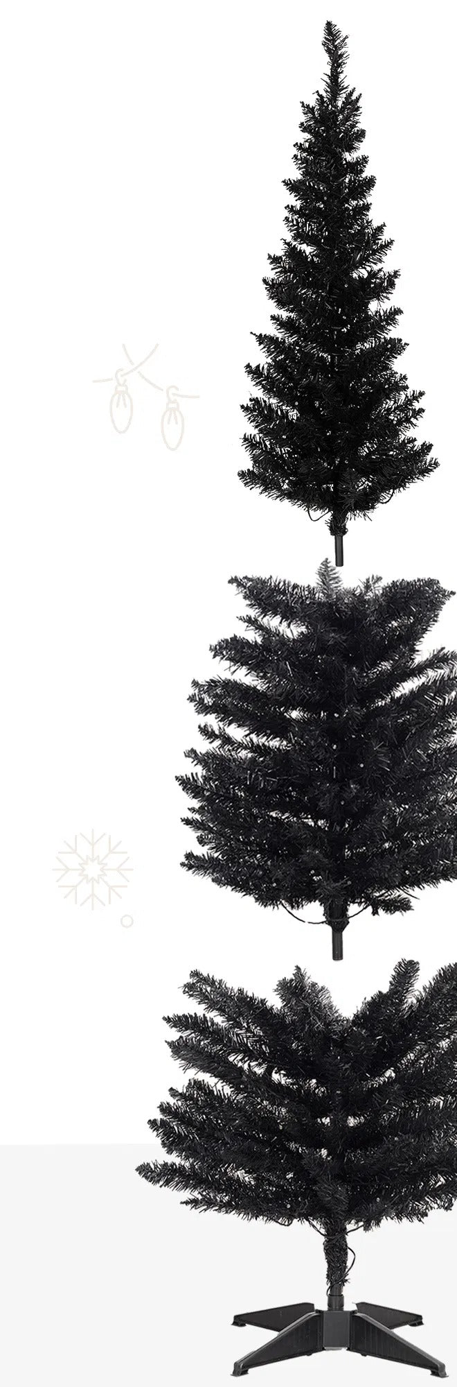 Black slim pencil Christmas tree with lights