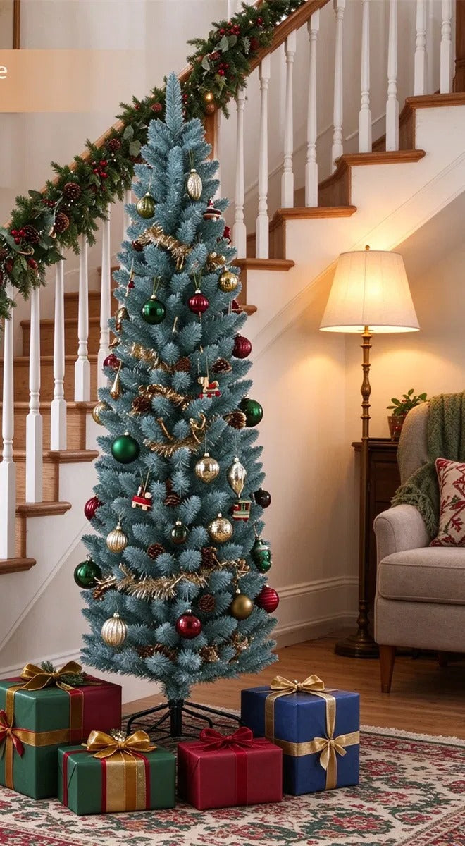 Small slim frosted pencil Christmas tree