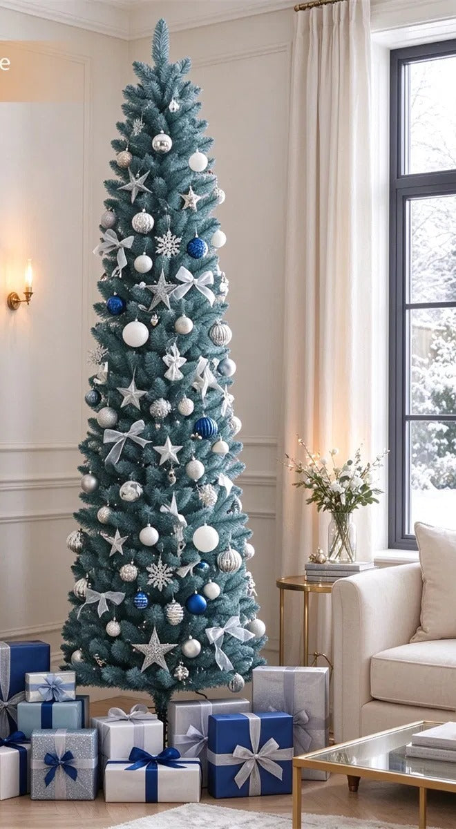 Slim frosted silver green pencil Christmas tree