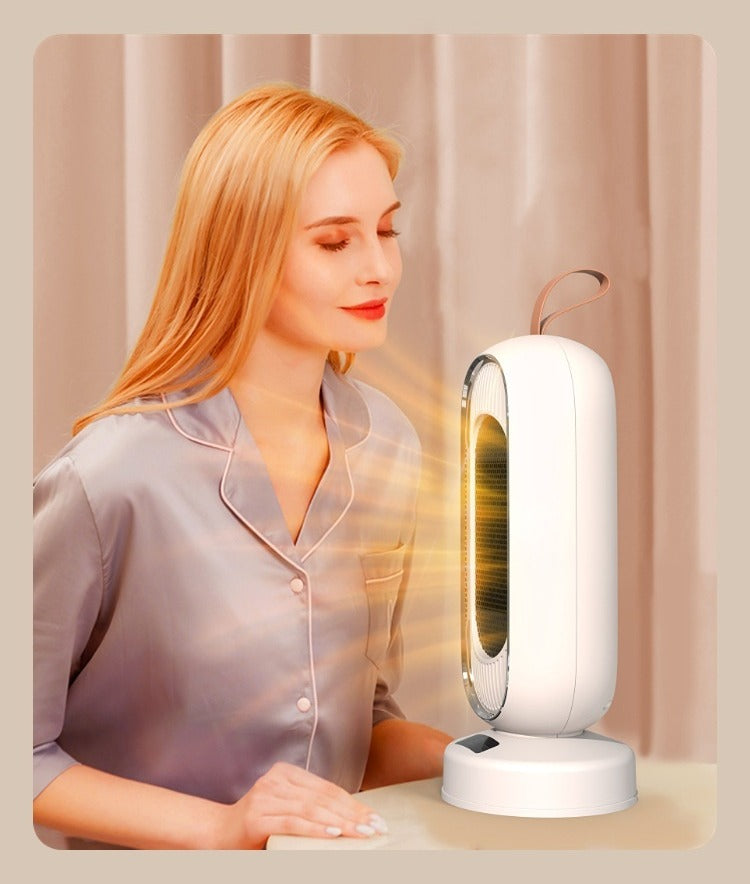 White oscillating tower fan heater with handle