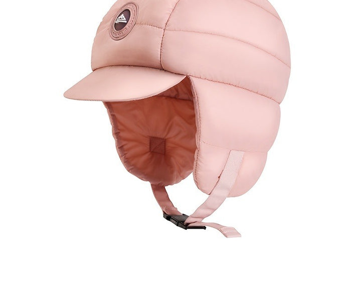 Black padded trapper hat with ear flaps