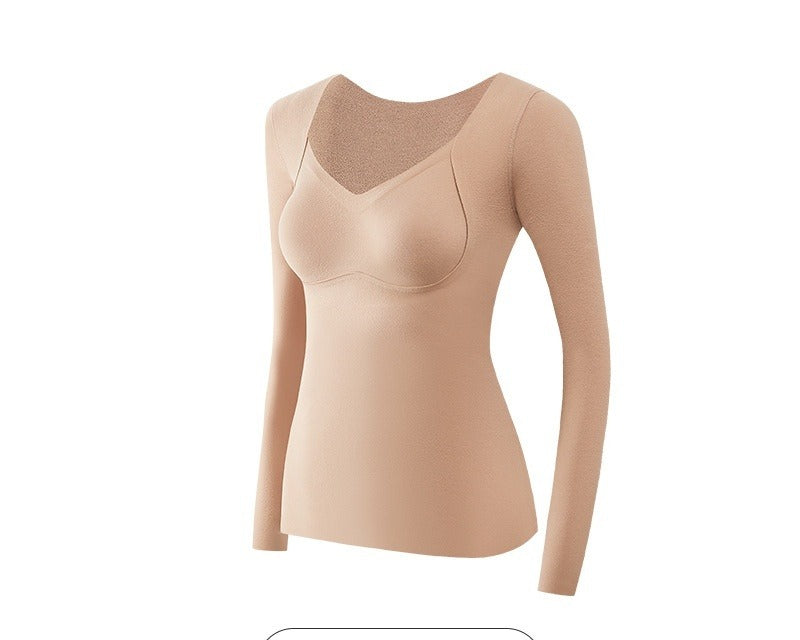 Woman in a black fleece-lined thermal top