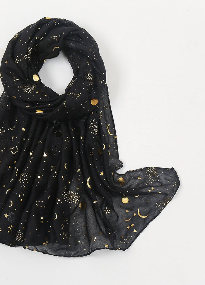 Heat Grove Star and Moon Print Scarf with Gold Foil