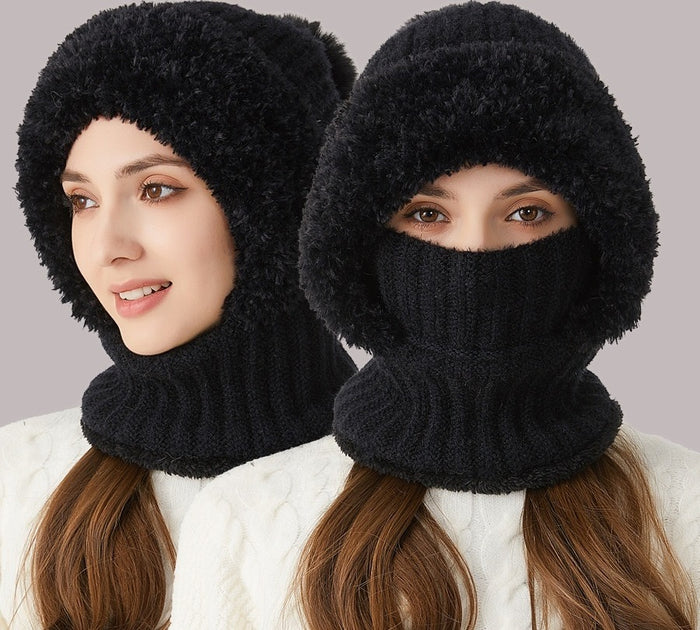Heat Grove Knit Hood Hat with Scarf and Face Cover, Plush Lined