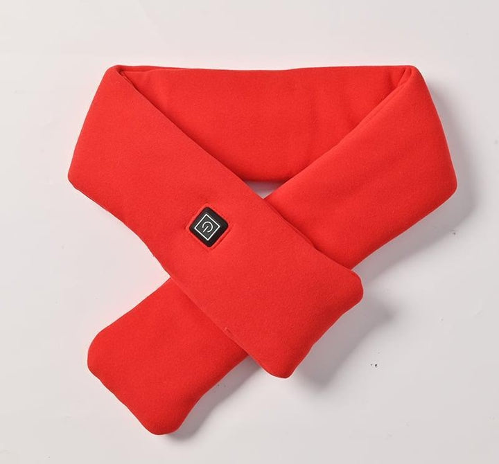 Gray USB heated scarf around neck