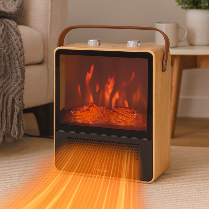 Electric Fan Heater with Realistic Fireplace Flame Display
