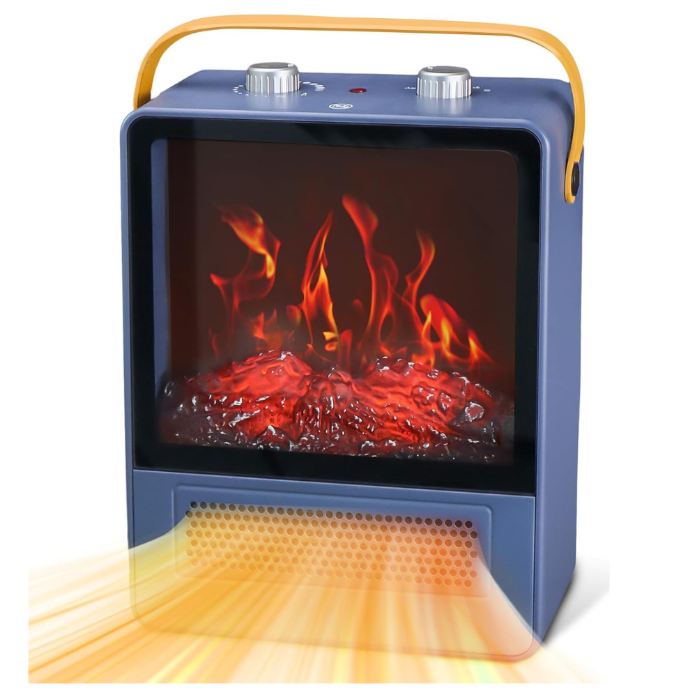 Electric Fan Heater with Realistic Fireplace Flame Display