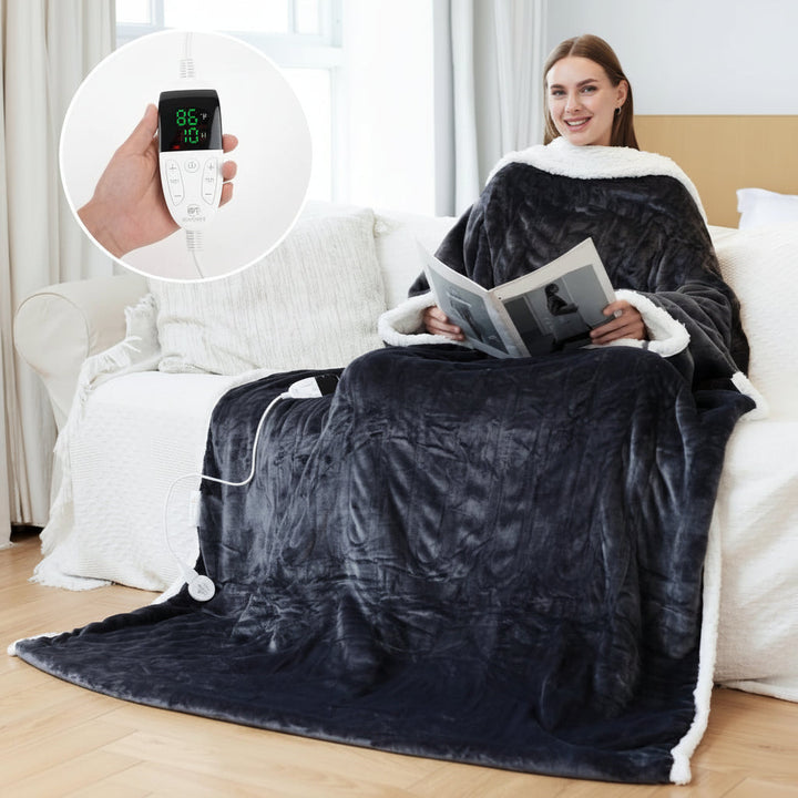 Wearable Electric Heated Blanket | Sherpa Hoodie Throw