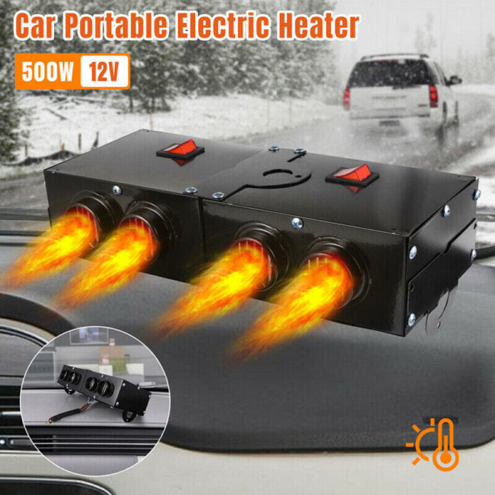 Electric Car Heater 500W | 12V Ceramic Heating Element with 4 Fans | Quick De-icing &amp; Quiet Operation