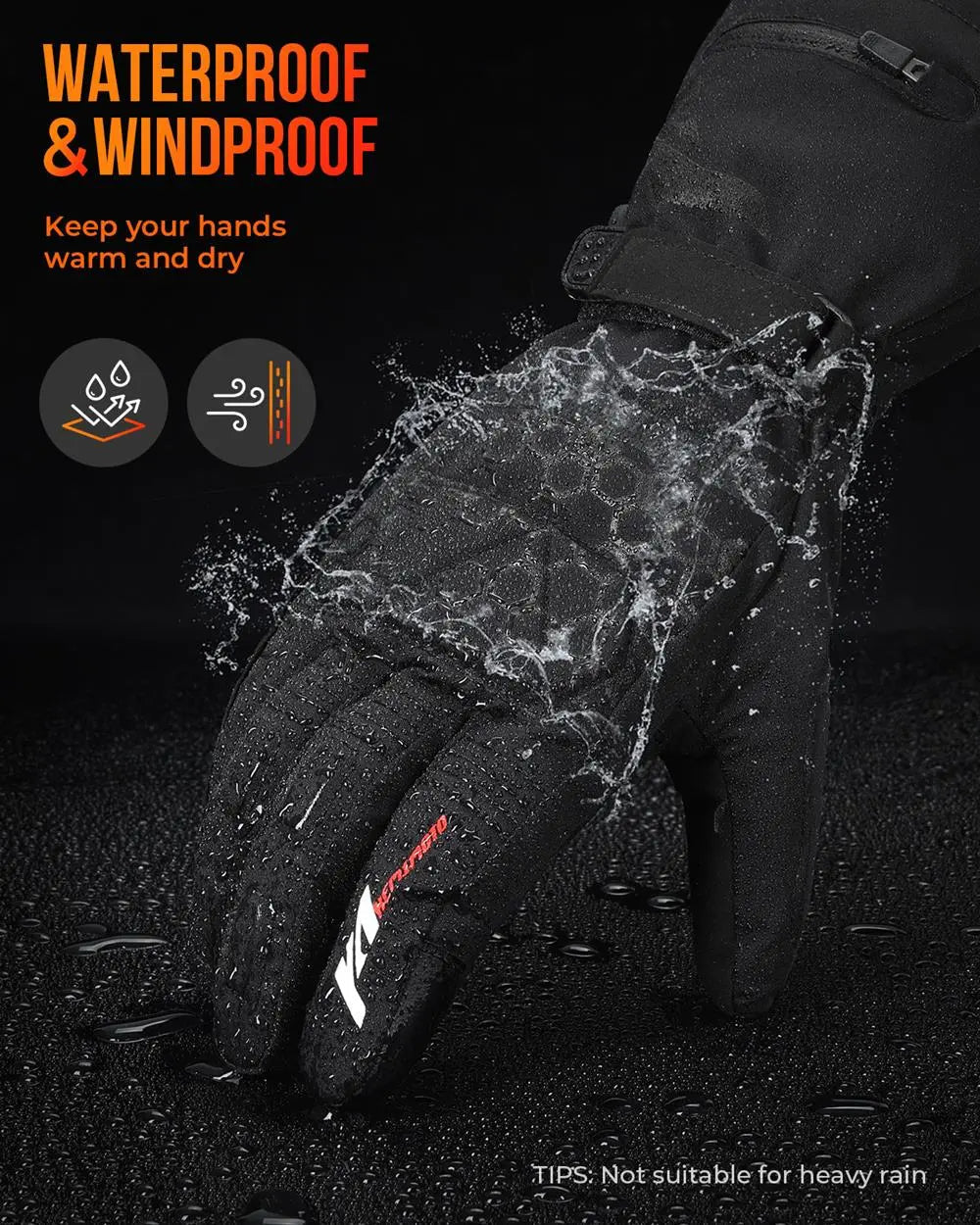 Waterproof Heated Ski Gloves with Rechargeable Battery
