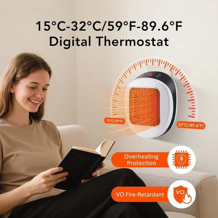 ThermoLux 600W Mini Wall Heater | Compact Electric Heater with Remote Control | Plug-In Heater with Thermostat &amp; Timer | Heats in 3 Seconds