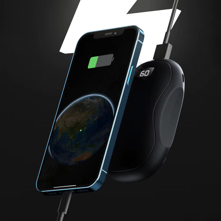 Portable Hand Warmer and Power Bank with Digital Display and Carbon Crystal Heating
