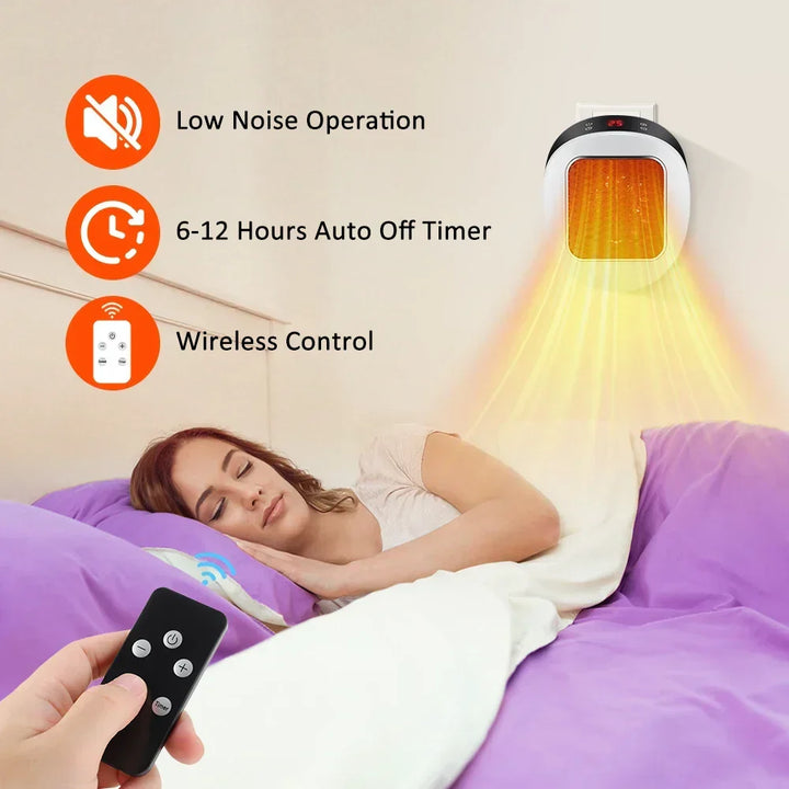ThermoLux 600W Mini Wall Heater | Compact Electric Heater with Remote Control | Plug-In Heater with Thermostat &amp; Timer | Heats in 3 Seconds
