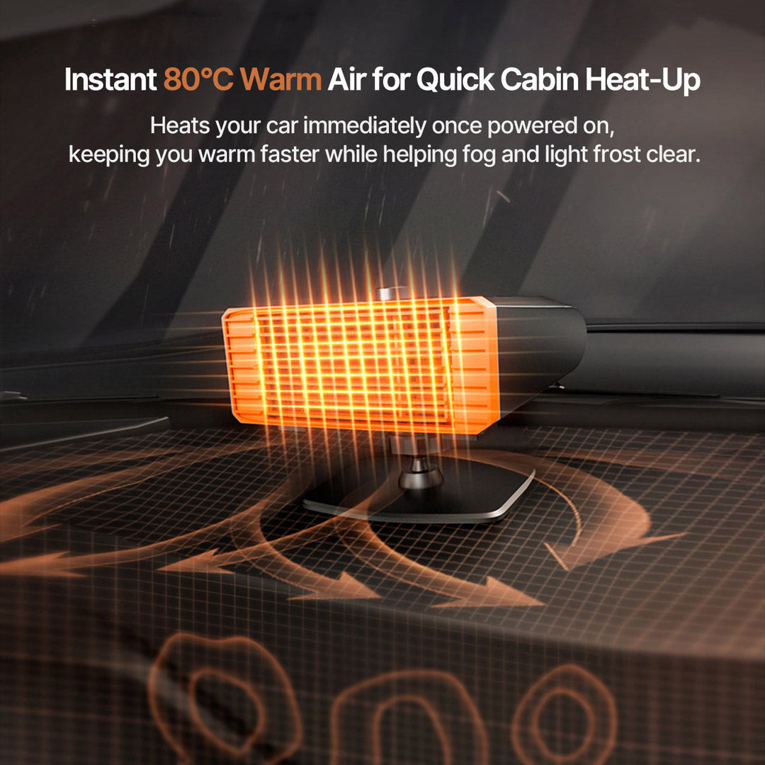 Car Windscreen Defroster Heater | 80°C Heating Power, 360° Adjustable, Quiet 20 dB | 12V/24V, Double Safety